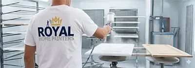 Professional HVLP spray painting kitchen cabinet doors